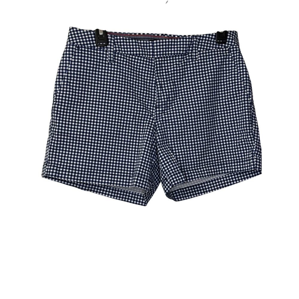 Tommy Hilfiger Hollywood Navy Checkered Flat Front Shorts 4 Stretch Cotton